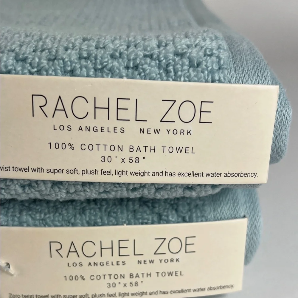 2 Pc Rachel Zoe Bath Towels Oversized Light Blue Ribbed Soft 100% Cotton NEW